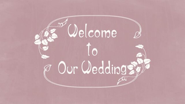 Welcome to Our Wedding &ndash; Art Nouveau Botanical Wedding Title on Rustic Dusty Pink Chalkboard