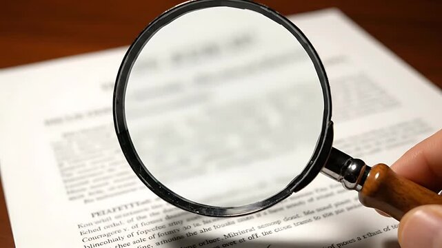 Handheld Magnifying Glass Examining Printed Legal Document