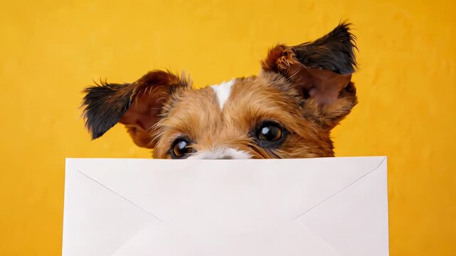 Playful Puppy Peeking From Yellow Envelope