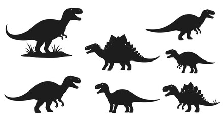 Set of Dinosaur Silhouettes: Tyrannosaurus Rex, Stegosaurus, and others isolated on white © difka