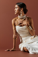 Radiant bride showcasing elegance in a stylish studio setting