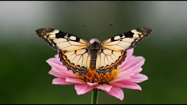 The sequence of images captures a butterfly engaging with a flower