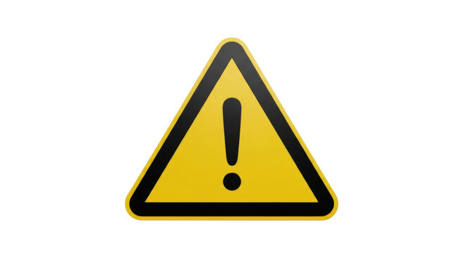 Yellow hazard warning sign with exclamation mark isolated PNG, attention symbol for danger and caution on transparent background