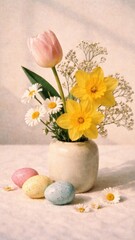 Fototapeta premium Spring flowers and Easter eggs mobile wallpaper