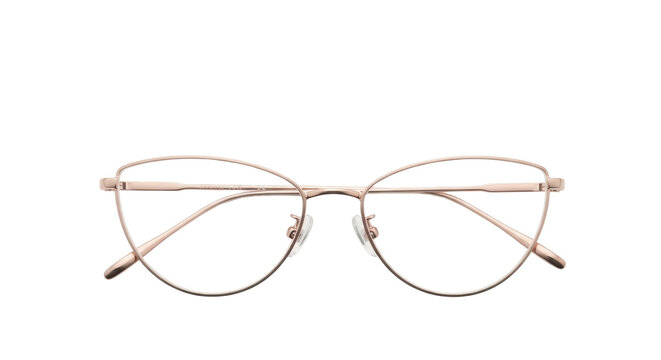 Elegant rose gold cat eye glasses isolated PNG, stylish metal frame spectacles for women on transparent background, modern eyewear fashion accessory