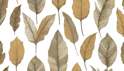banana leaf seamless vector pattern, brown hand drawn leaves © ArtCommercial