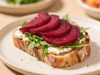 Roasted Beetroot Goat Cheese Toast with Arugula