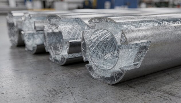 Medium shot of hybrid reinforcement composite pipes featuring embedded glass fiber layers highlighting enhanced durability and lightweight construction in industrial applications.