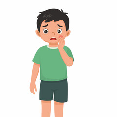 Fototapeta premium Toothache Boy Feeling Pain Touching Cheek with Hand