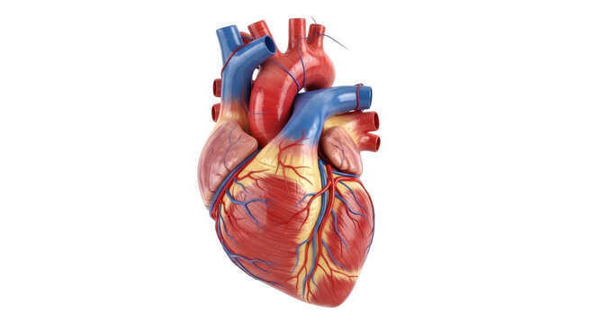 Realistic human heart model isolated PNG, anatomical organ for medical study and educational resources, detailed cardiovascular system