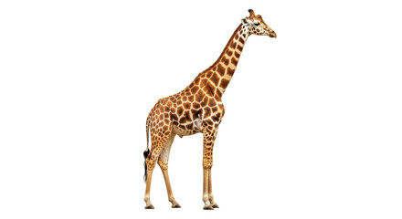 Naklejka premium Elegant giraffe PNG isolated on transparent background, tall African mammal with brown spots for wildlife and nature designs