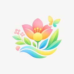 Naklejka premium Colorful floral illustration with butterfly.