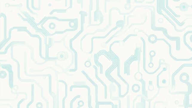 Pale cyan circuit board-like pattern on white background; intricate, technological, clean design