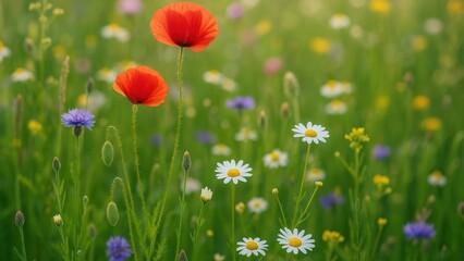 Obraz premium Vibrant wildflowers in lush meadow.