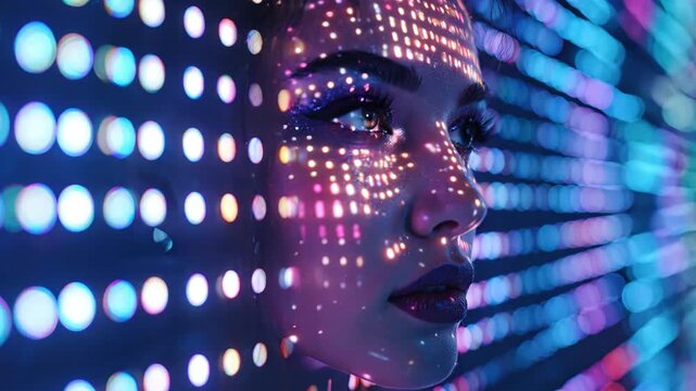 Futuristic Digital Art Featuring Human Face and Light Patterns.