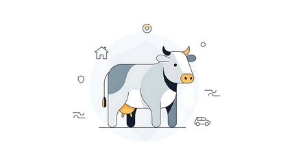 Fototapeta premium Vector illustration of a cow with icons