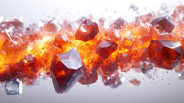 Mechanism of volcanic eruption leaving behind gemstone-rich deposits illustrated in a realistic manner white background 
