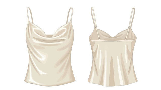 This elegant cream silk blend camisole flat lay illustrates modern fashion design with a luxurious draped cowl neck and delicate adjustable