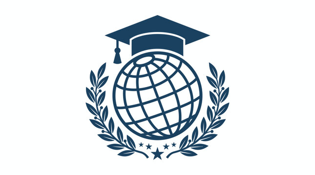Graduation ceremony features a cap atop a globe with laurel wreaths outdoors symbolically.