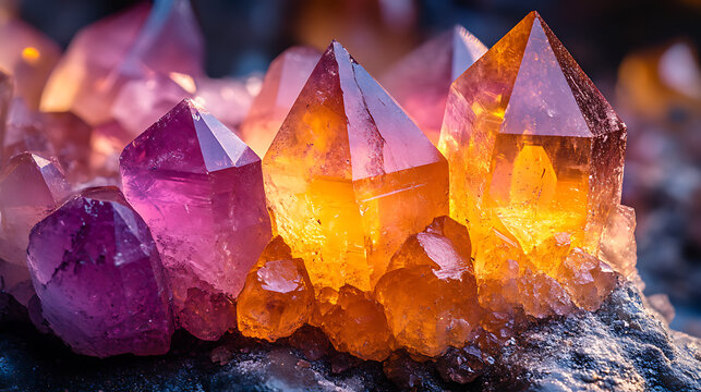 Macro view of gemstone crystallization from mineral-rich solutions in underground cavities white background 
