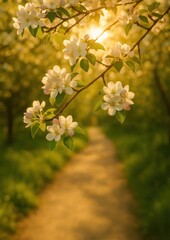 Obraz premium Serene blossoms illuminate golden path.