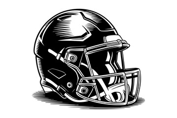 Fototapeta premium Football helmet vintage engraving illustration black and white drawing