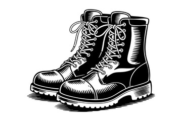 Steel-toe boots vintage engraving illustration black and white drawing