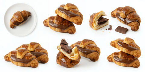 Obraz premium Chocolate croissants on white background pastry bakery