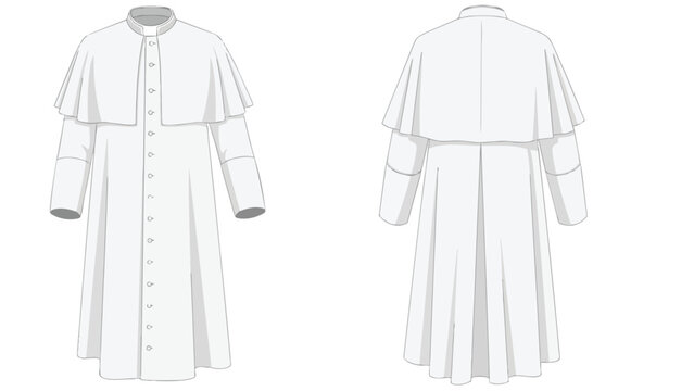 Elegant white clerical cassock illustration showing front and back views, perfect for ecclesiastical and formal attire designs