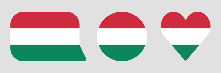 Flags of Hungary - flat collection icon. Hungary national flag set shape variations vector icon. Isolated sticker.