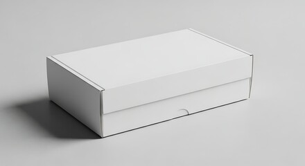 Naklejka premium Blank White Cardboard Packaging Box with a Closed Lid on Grey Surface