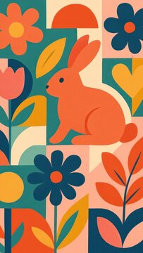 Colorful geometric rabbit wallpaper for mobile