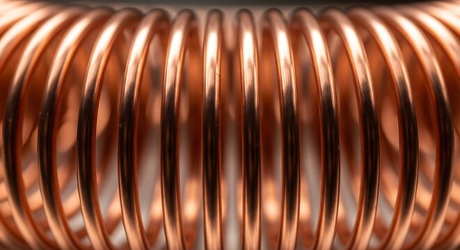 Close up detail of a shiny copper coil used in electrical components