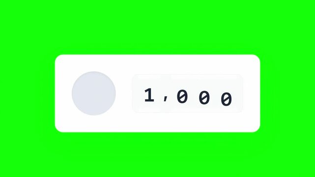 Social Media 1,000 Followers Subscriber Counter Animation on Green Screen 4K,  with Avatar Placeholder 