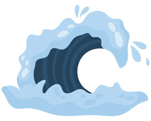 Flat vector illustration of ocean wave with water splash. Marine sea element for beach, summer vacation, surfing themes, coastal travel design and seaside graphics © E_katherinne