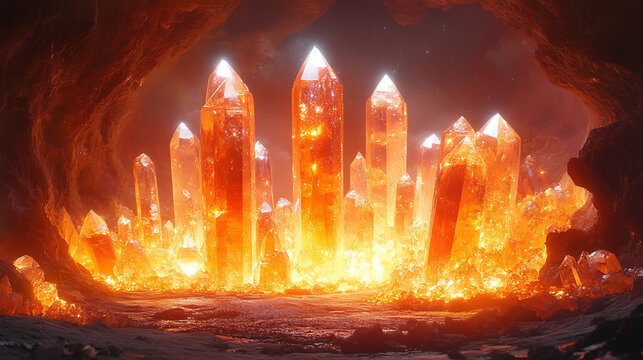 High-definition illustration of lava tube formation with crystallized gems forming on the walls white background 