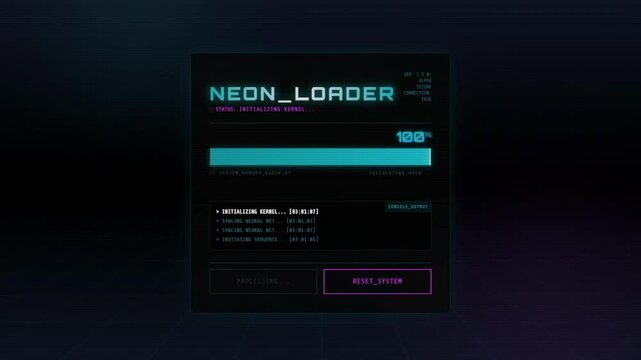 Neon loader interface with futuristic design and glowing elements  