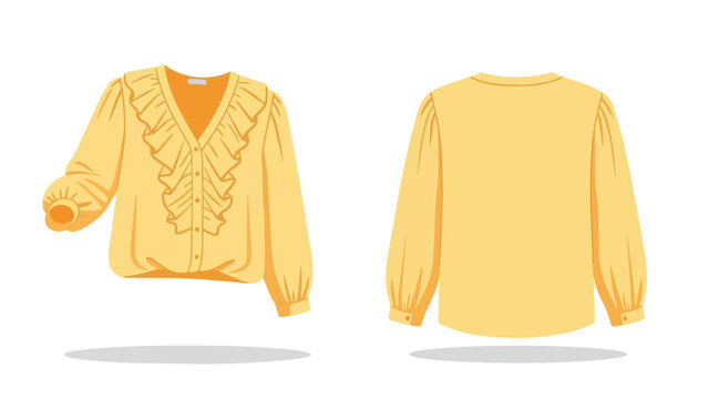 Stylish mustard hue women's blouse with intricate ruffles and gathered sleeves vector artwork