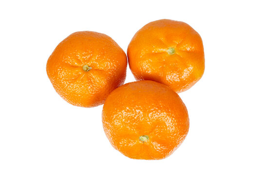 group of three tangerines, oranges or mansarines isolated on white or transparent png