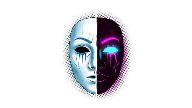 Split face illustration with contrasting emotions