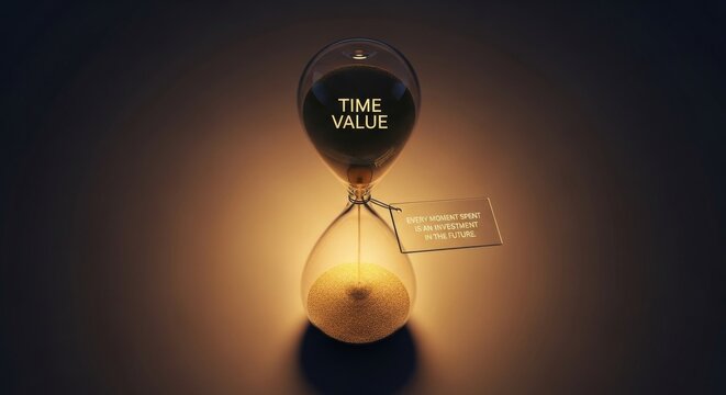 Illuminated Hourglass Symbolizing Time Value and Investment
