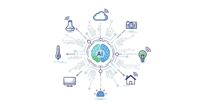 Flat 2D illustration of a globe surrounded by technology and ecosystem icons in a circular pattern on a white background.