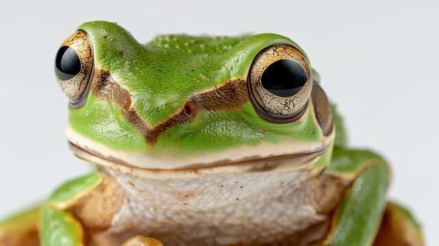Closeup of a green frog face.