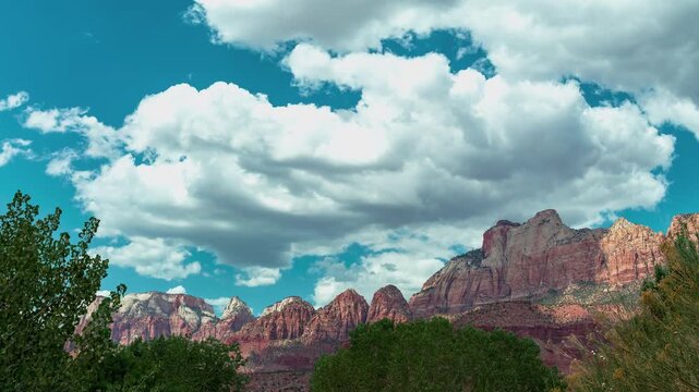 Zion National Park Clouds Moving Over Red Rock Canyon Time-lapse Utah
