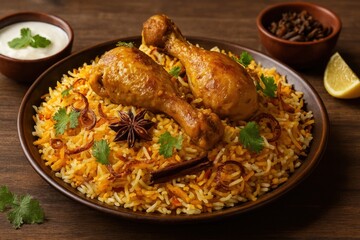 Delicious aromatic chicken biryani.