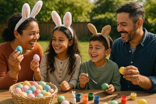 Family enjoying Easter celebration.