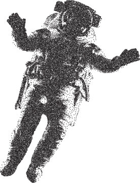 Astronaut vintage y2k stipple art, space halftone stipple brutalist retro vector png with transparent background, suit 2000s aesthetic photocopy effect tattoo