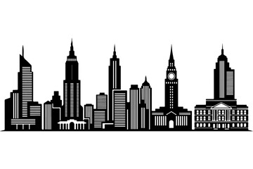 Obraz premium Modern Black and White Skyline Cityscape Vector Illustration