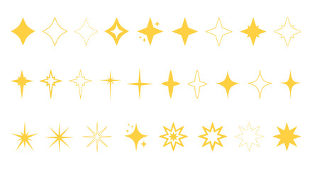 Yellow gold stars set collection. Minimal star doodle hand drawn icons. Outline drawing star clipart symbol. Vector images. © JulzaArt