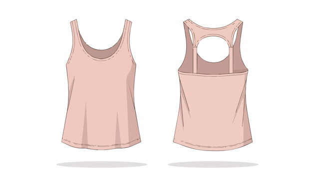 Stylish pink women's tank top with back cutout design, front and back view illustration for fashion concepts, apparel design, and garment production